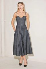 AFTER HOURS SERENADE DENIM MIDI DRESS - Flying Tomato - Flyclothing LLC
