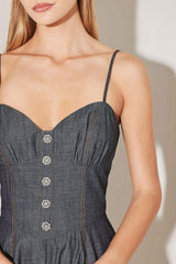 AFTER HOURS SERENADE DENIM MIDI DRESS - Flying Tomato - Flyclothing LLC