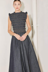 ROMANTIC REVERIE DENIM MIDI DRESS - Flying Tomato - Flyclothing LLC
