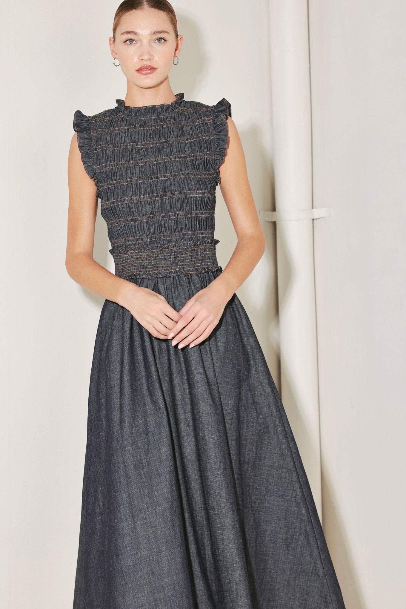 ROMANTIC REVERIE DENIM MIDI DRESS - Flying Tomato - Flyclothing LLC