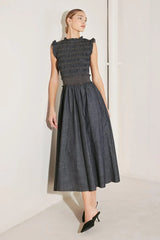 ROMANTIC REVERIE DENIM MIDI DRESS - Flying Tomato - Flyclothing LLC