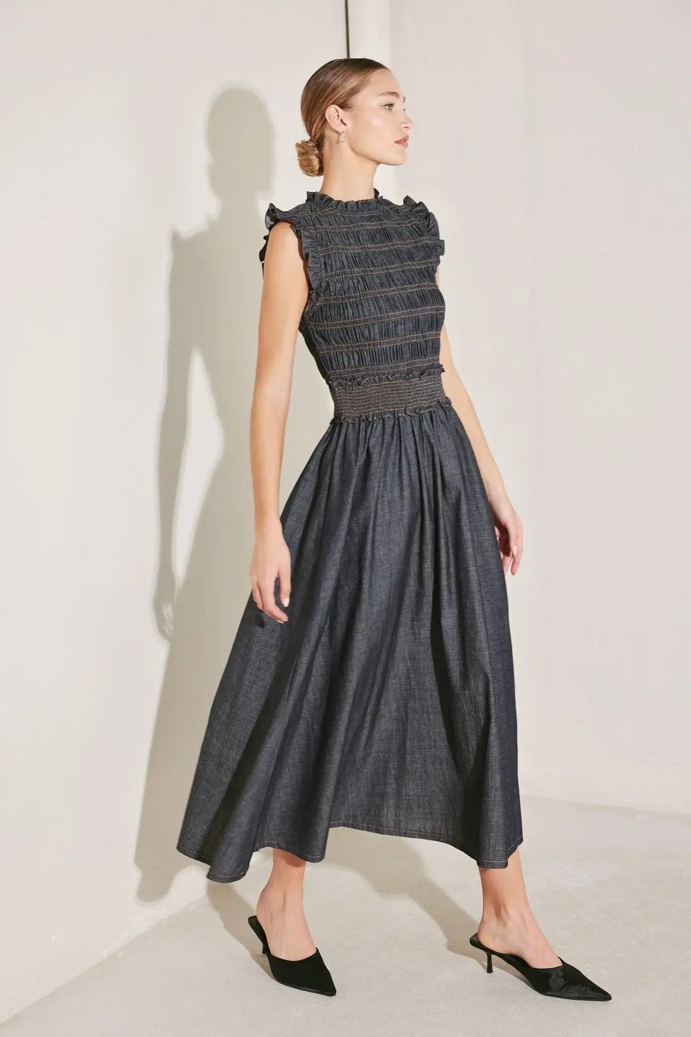 ROMANTIC REVERIE DENIM MIDI DRESS - Flying Tomato - Flyclothing LLC