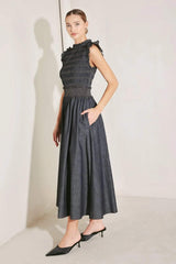 ROMANTIC REVERIE DENIM MIDI DRESS - Flying Tomato - Flyclothing LLC