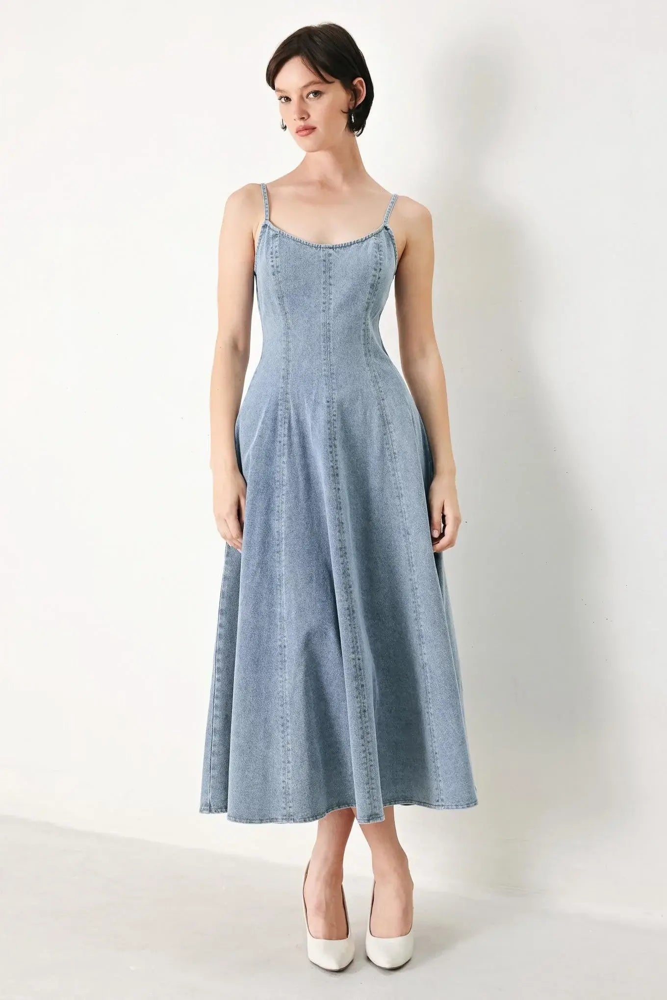 CLOUD NINETTE DENIM MIDI DRESS - Flying Tomato - Flyclothing LLC