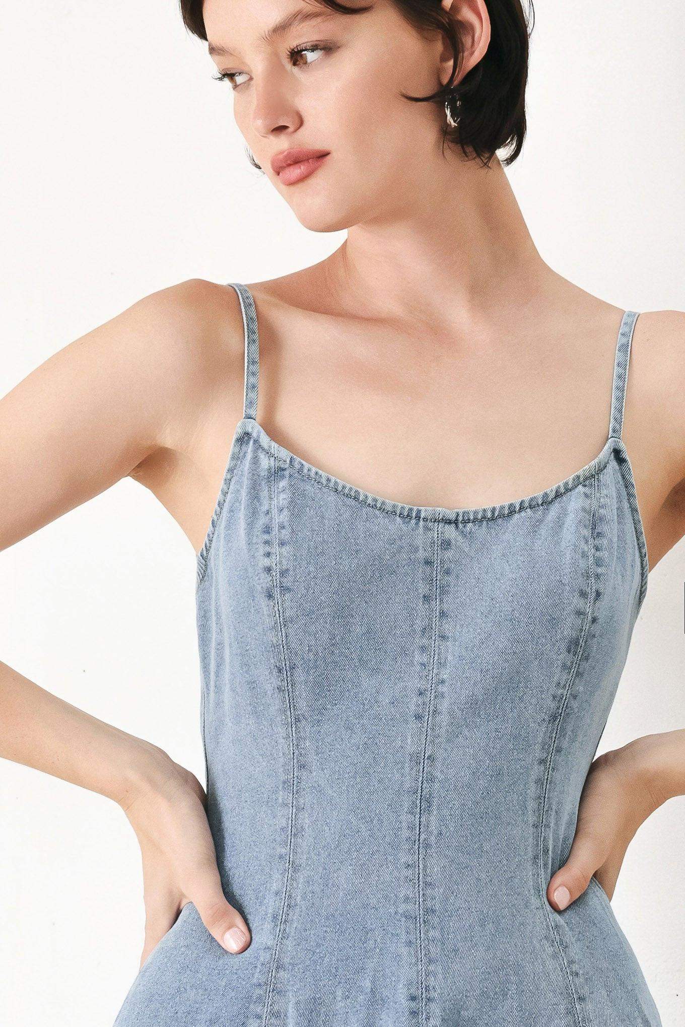 CLOUD NINETTE DENIM MIDI DRESS - Flying Tomato - Flyclothing LLC