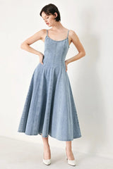 CLOUD NINETTE DENIM MIDI DRESS - Flying Tomato - Flyclothing LLC