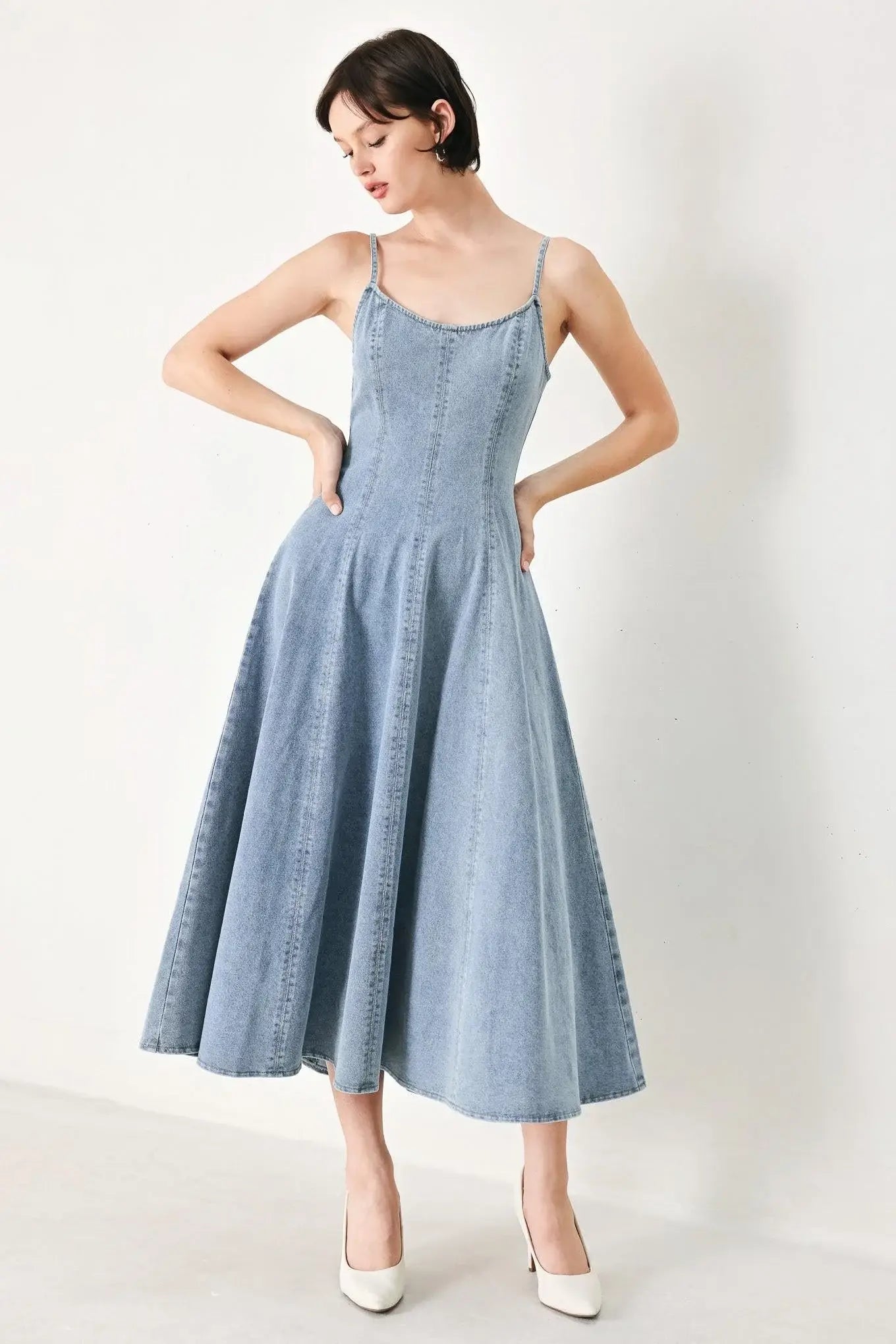 CLOUD NINETTE DENIM MIDI DRESS - Flying Tomato - Flyclothing LLC