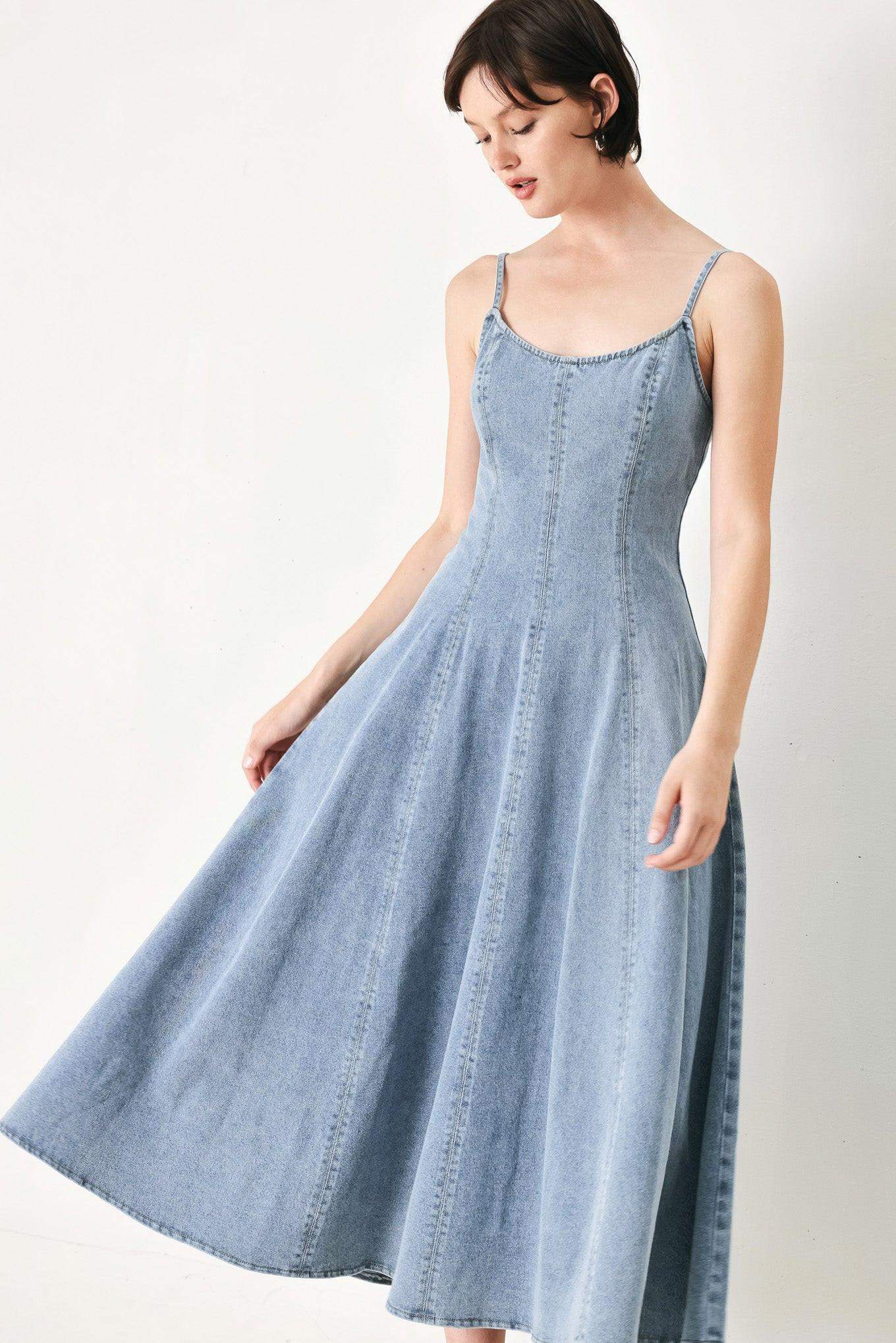 CLOUD NINETTE DENIM MIDI DRESS - Flying Tomato - Flyclothing LLC