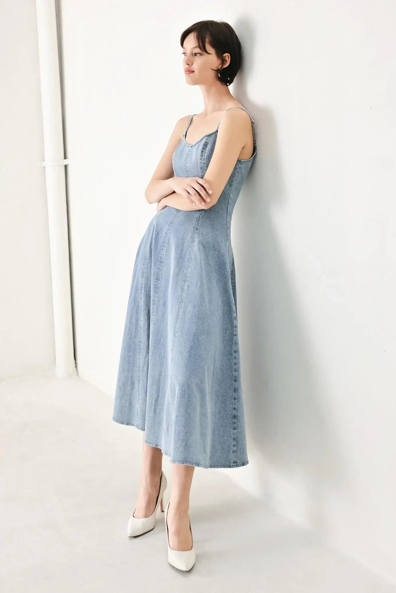 CLOUD NINETTE DENIM MIDI DRESS - Flying Tomato - Flyclothing LLC