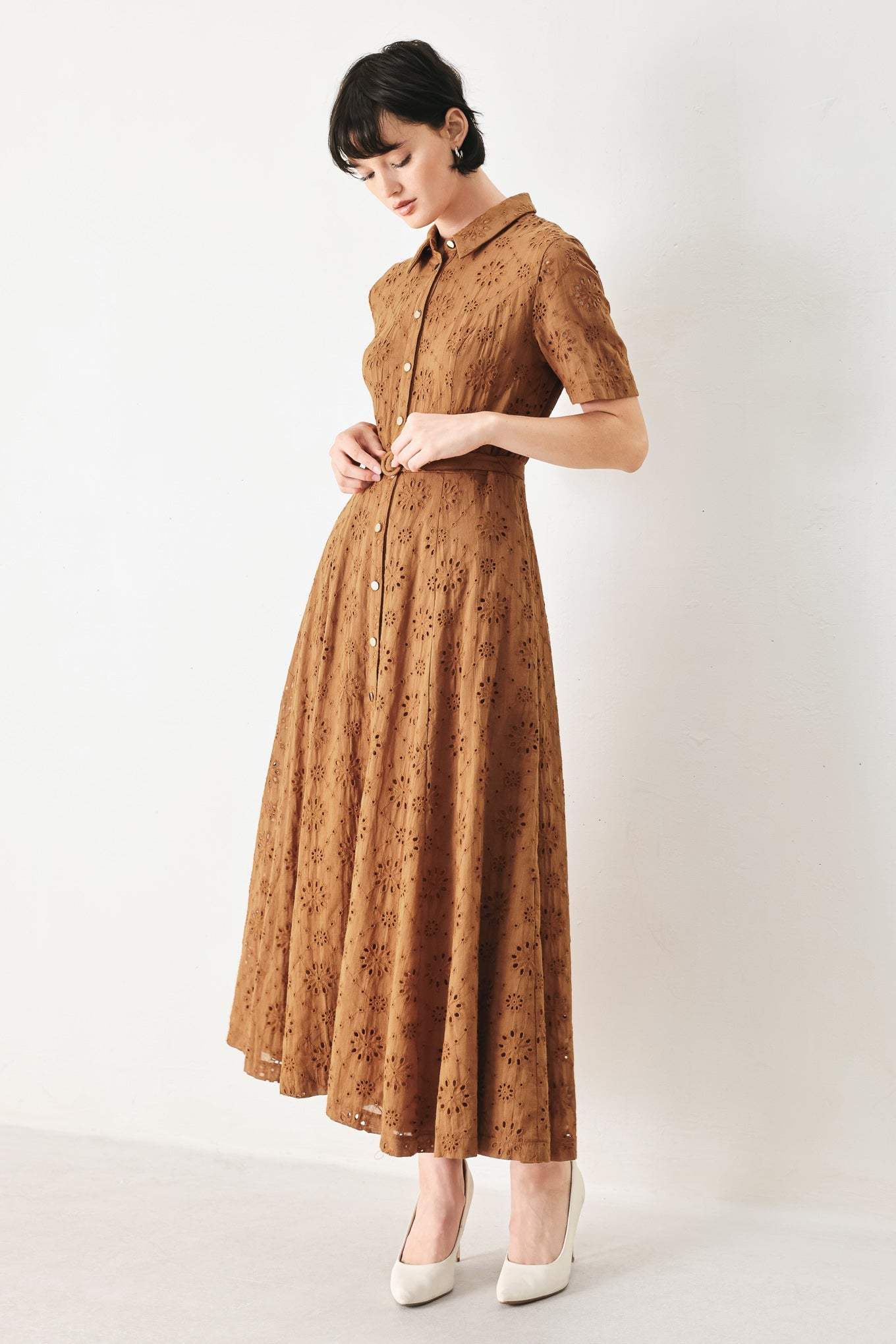 TIMELESS LOVE WOVEN EYELET MIDI DRESS - Flying Tomato - Flyclothing LLC