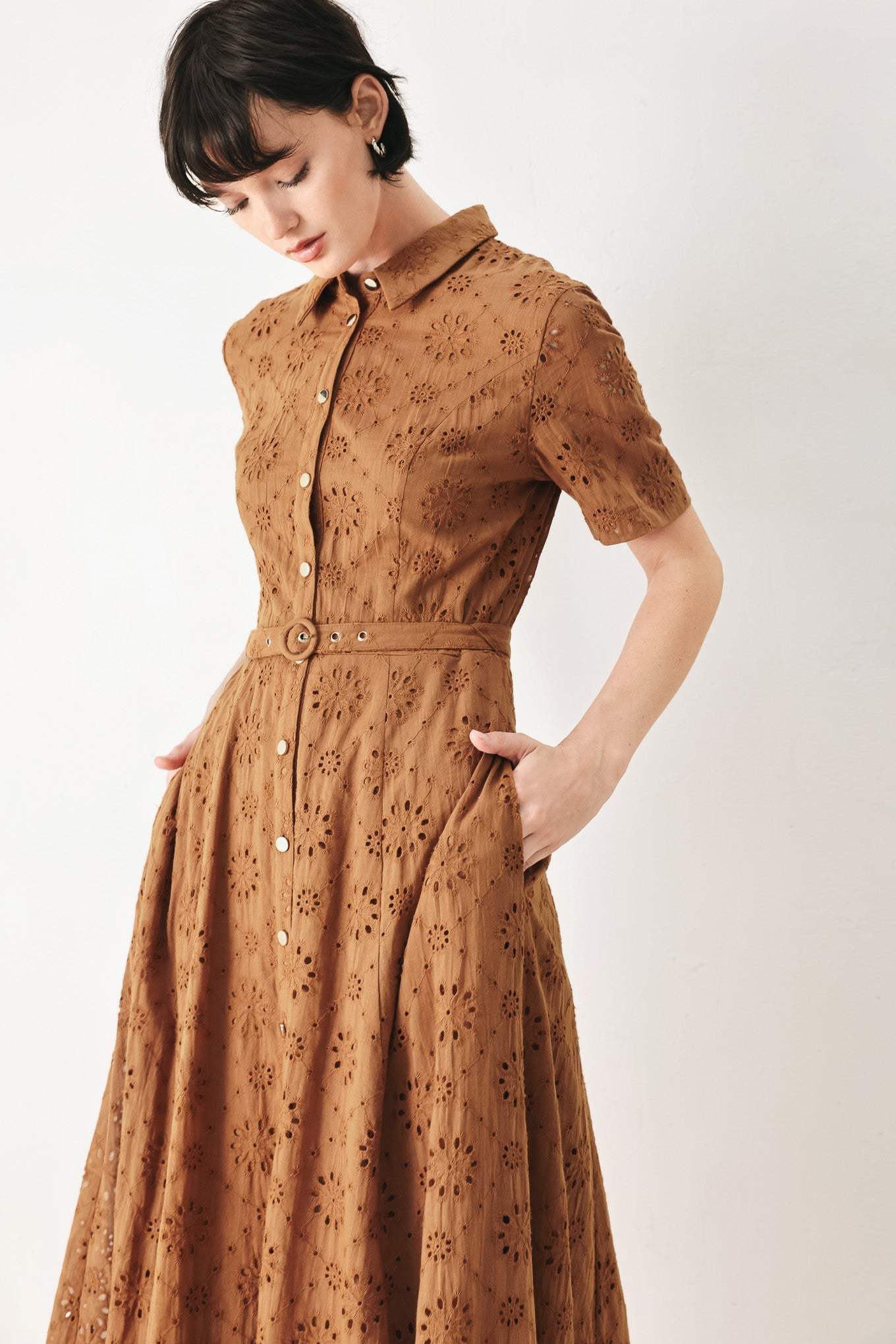 TIMELESS LOVE WOVEN EYELET MIDI DRESS - Flying Tomato - Flyclothing LLC