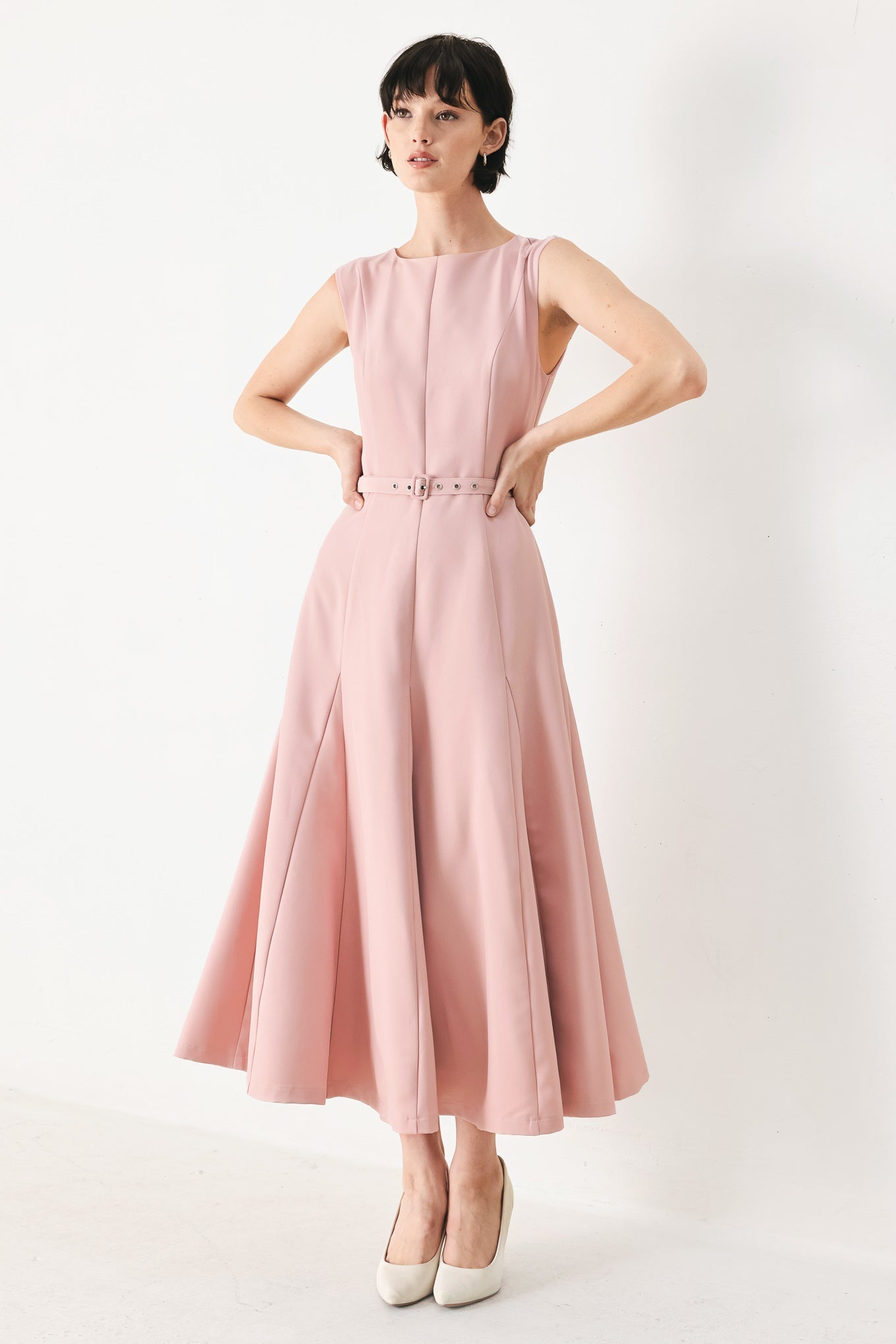 CALM AFTERGLOW BLUSH WOVEN MIDI DRESS - Flying Tomato - Flyclothing LLC