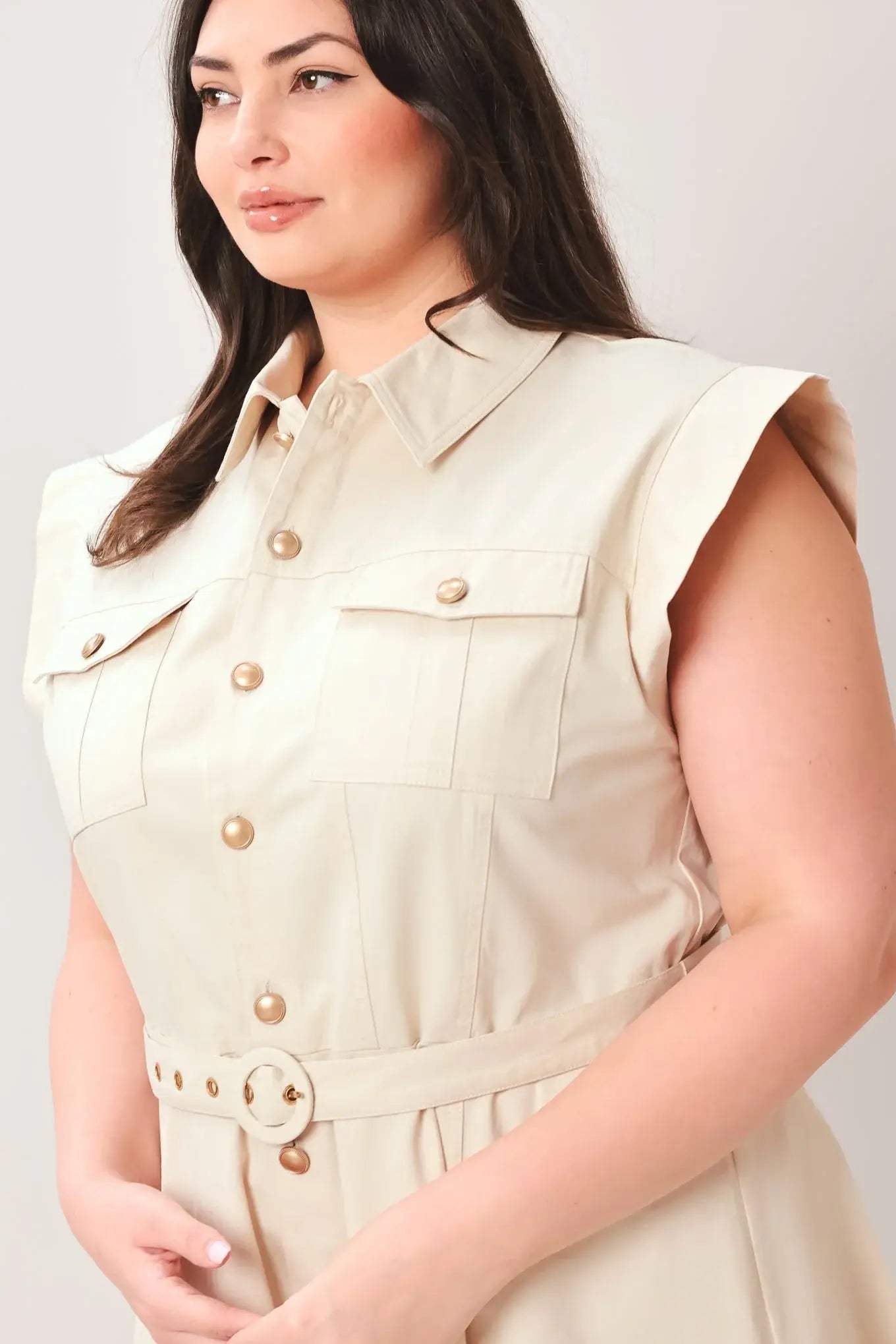 NEUTRAL COMMAND WOVEN SHIRT DRESS - Flying Tomato - Flyclothing LLC