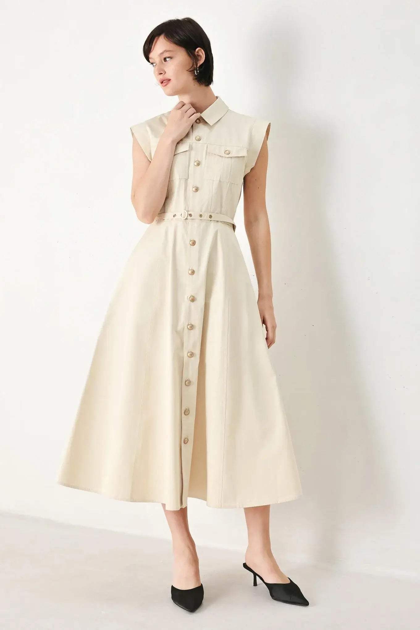 NEUTRAL COMMAND WOVEN SHIRT DRESS - Flying Tomato - Flyclothing LLC