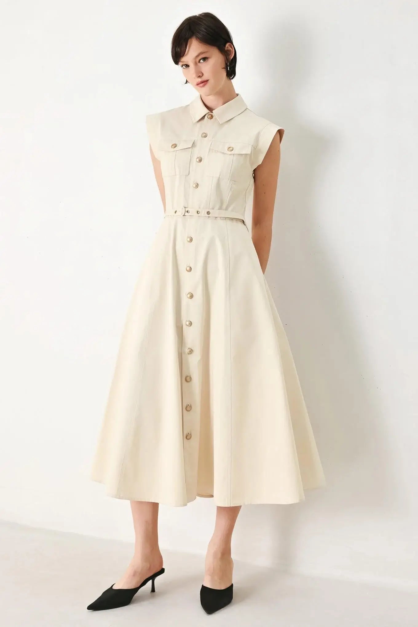 NEUTRAL COMMAND WOVEN SHIRT DRESS - Flying Tomato - Flyclothing LLC