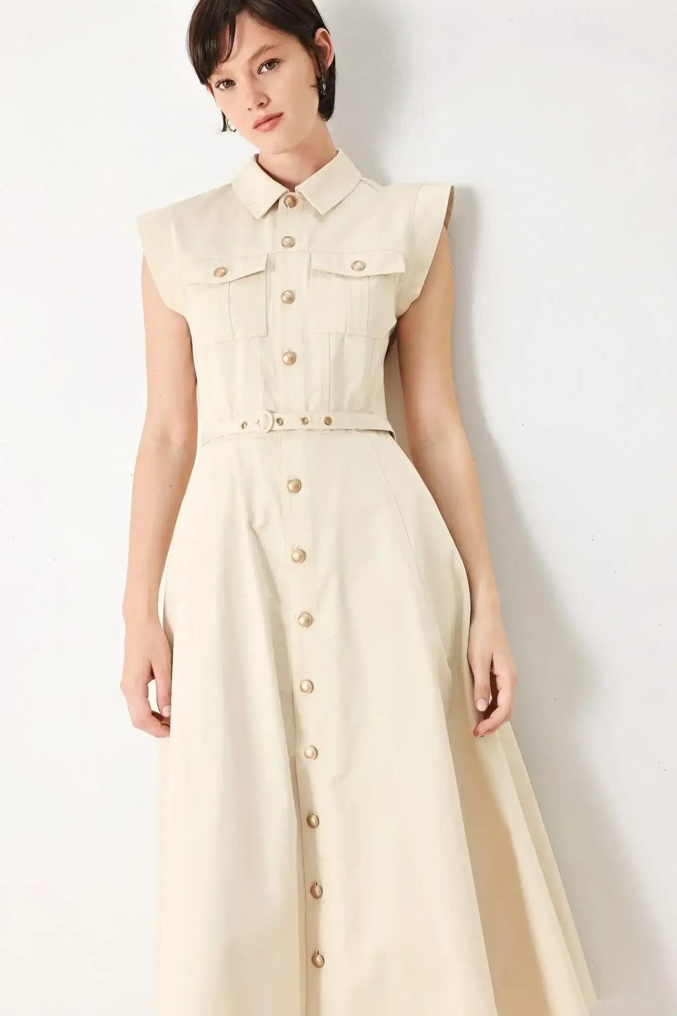 NEUTRAL COMMAND WOVEN SHIRT DRESS - Flying Tomato - Flyclothing LLC