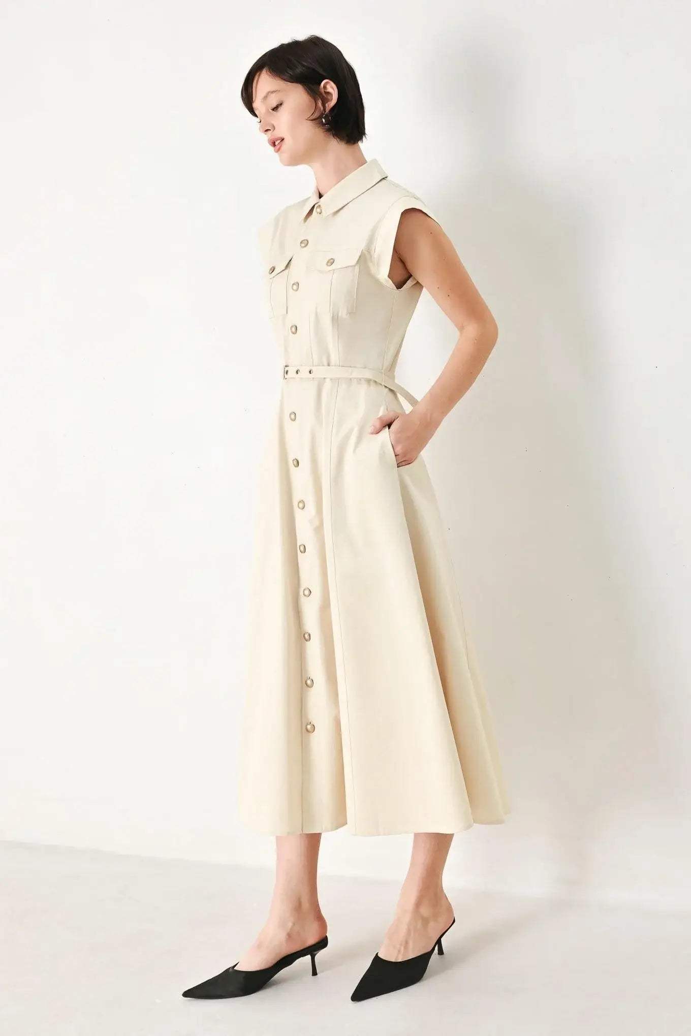 NEUTRAL COMMAND WOVEN SHIRT DRESS - Flying Tomato - Flyclothing LLC