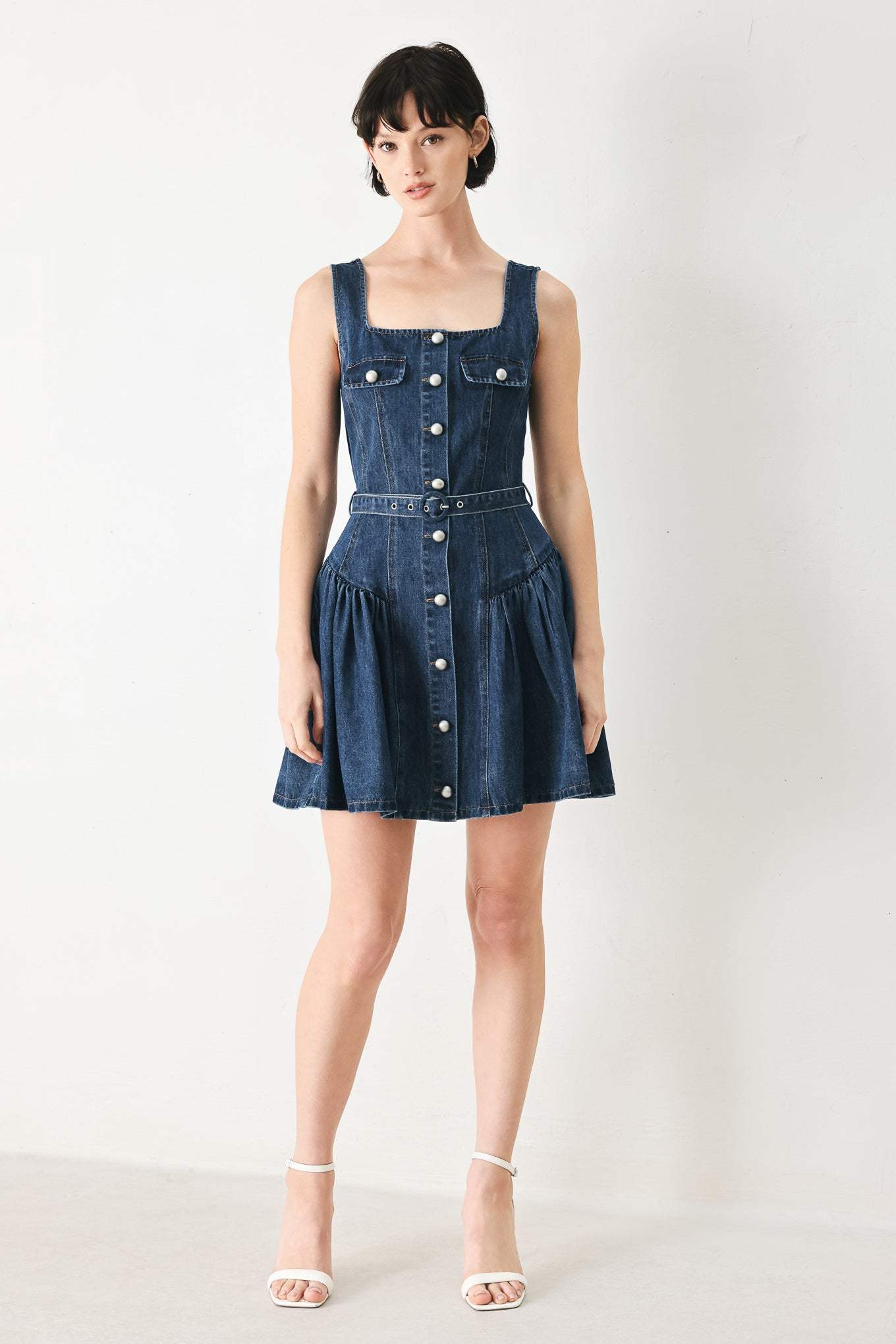 BABY BLUE LOVE DENIM MINI DRESS - Flying Tomato - Flyclothing LLC