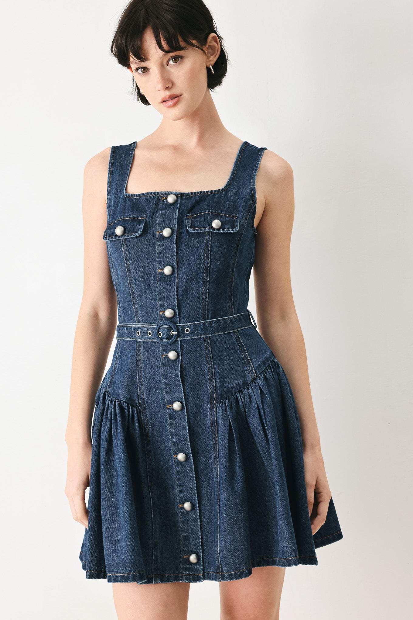 BABY BLUE LOVE DENIM MINI DRESS - Flying Tomato - Flyclothing LLC
