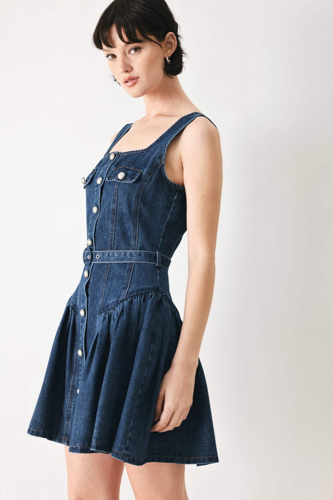 BABY BLUE LOVE DENIM MINI DRESS - Flying Tomato - Flyclothing LLC