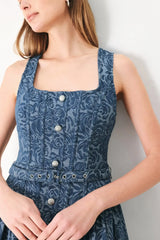 MIDNIGHT GARDEN DENIM MIDI DRESS - Flying Tomato - Flyclothing LLC