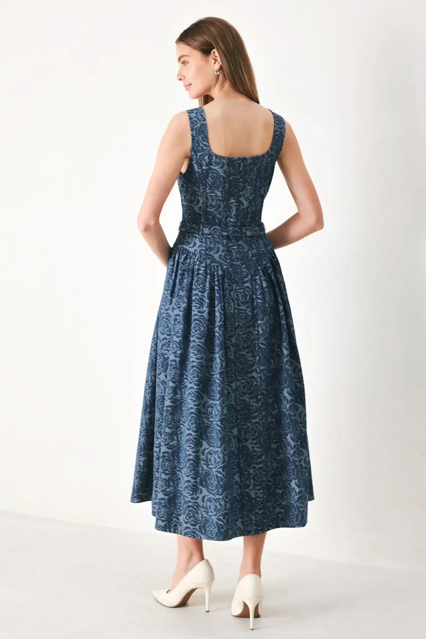 MIDNIGHT GARDEN DENIM MIDI DRESS - Flying Tomato - Flyclothing LLC