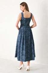 MIDNIGHT GARDEN DENIM MIDI DRESS - Flying Tomato - Flyclothing LLC