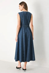 INDIGO SILHOUETTE DENIM MIDI DRESS - Flying Tomato - Flyclothing LLC