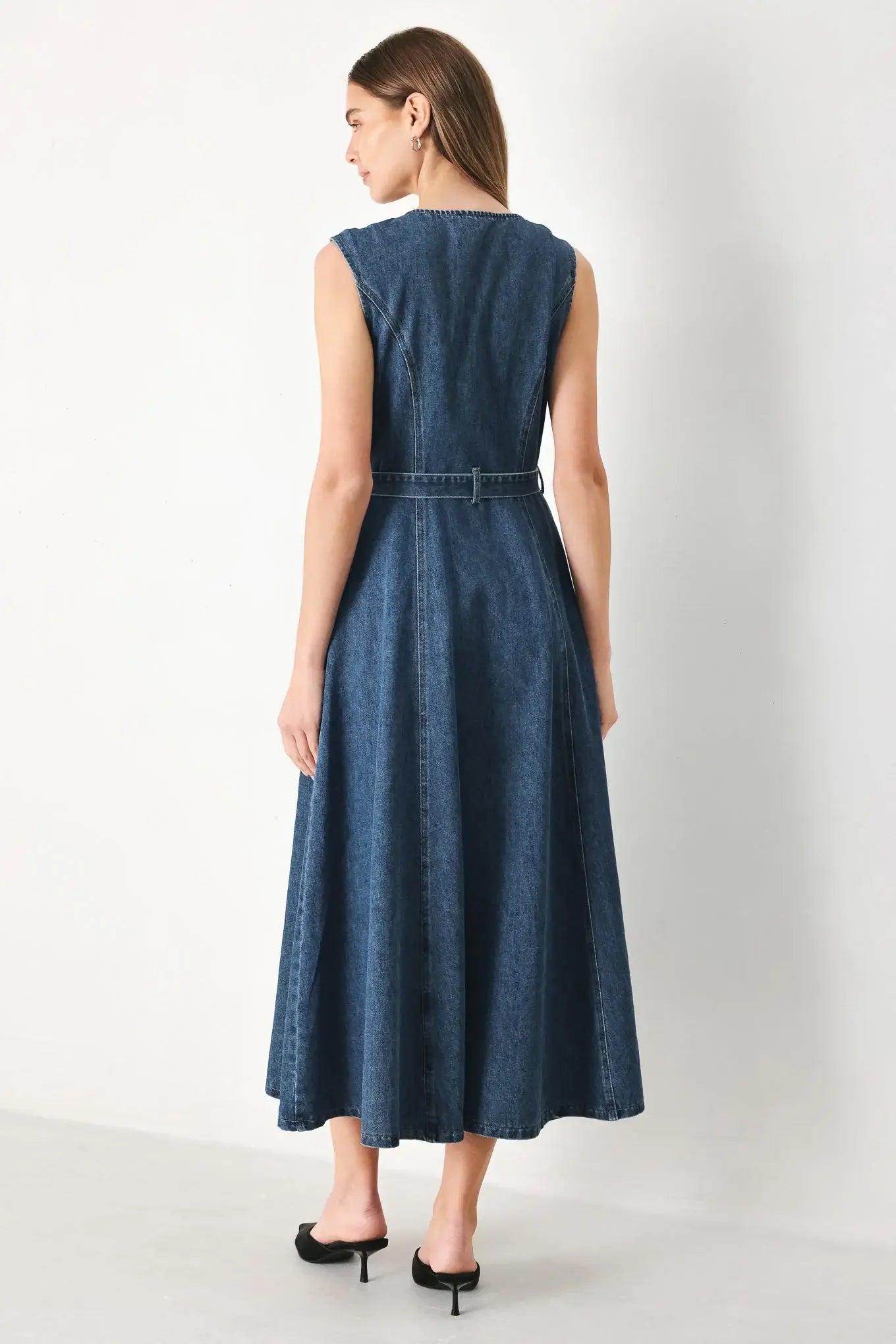 INDIGO SILHOUETTE DENIM MIDI DRESS - Flying Tomato - Flyclothing LLC