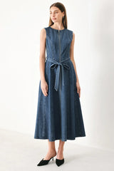INDIGO SILHOUETTE DENIM MIDI DRESS - Flying Tomato - Flyclothing LLC