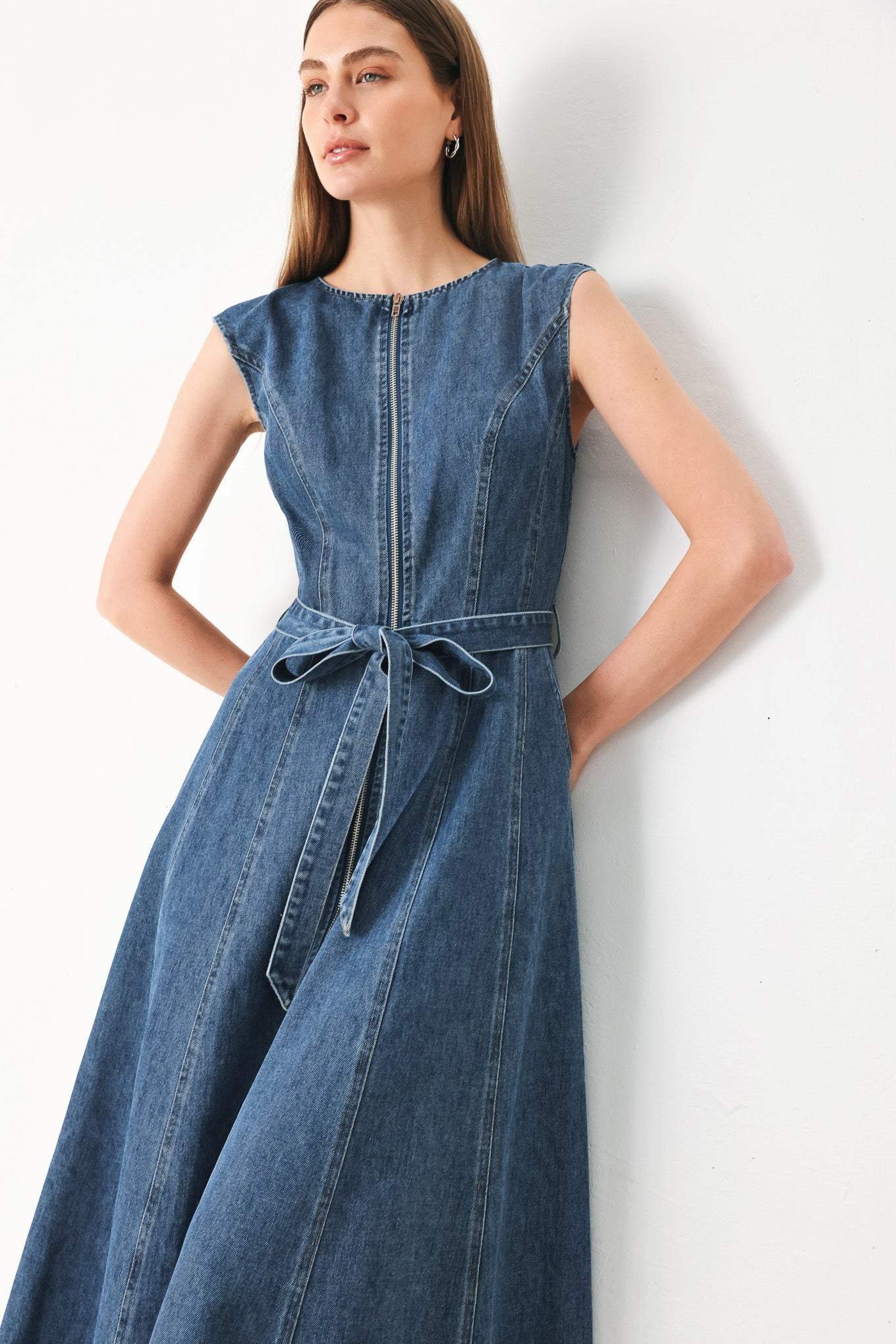 INDIGO SILHOUETTE DENIM MIDI DRESS - Flying Tomato - Flyclothing LLC