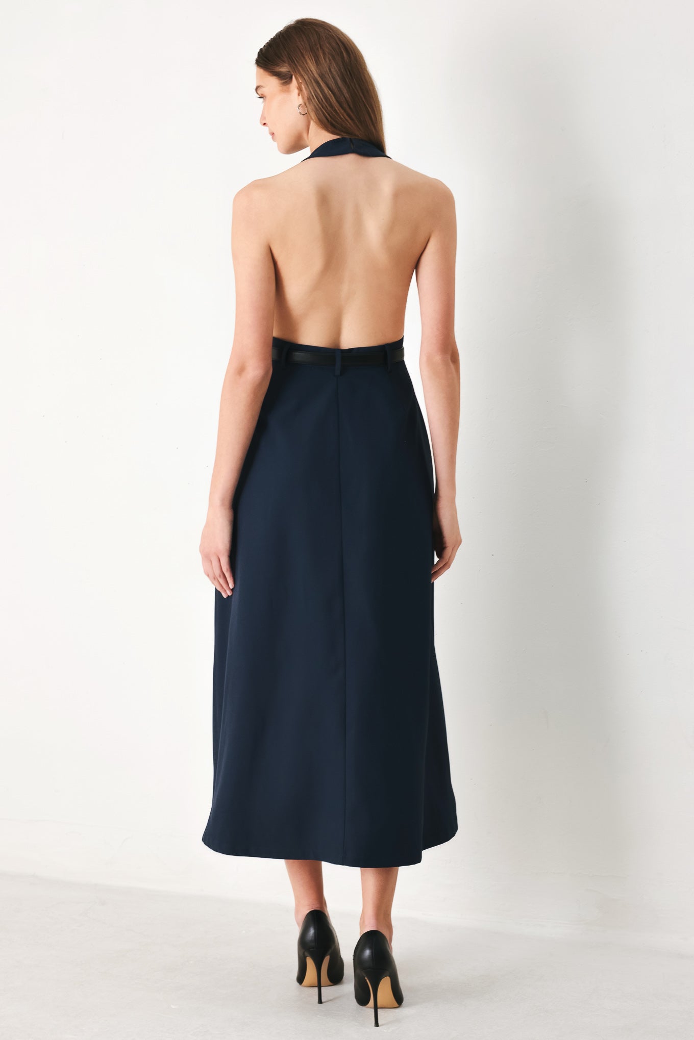 MIDNIGHT FORM WOVEN MIDI DRESS