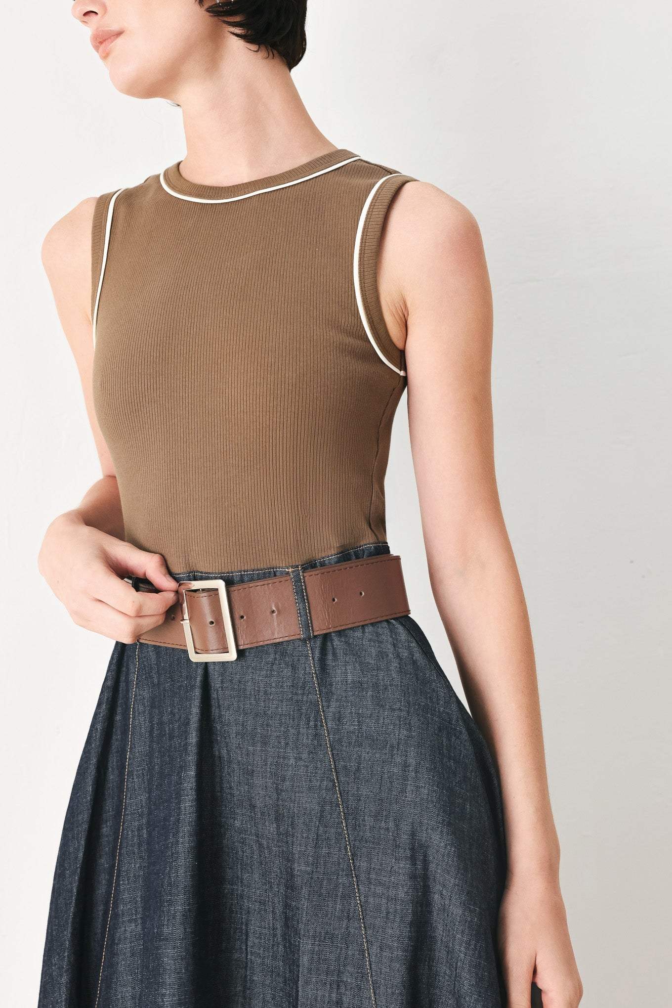 ESPRESSO HOUR DENIM COMBINATION MIDI DRESS - Flying Tomato - Flyclothing LLC
