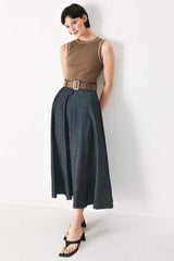 ESPRESSO HOUR DENIM COMBINATION MIDI DRESS - Flying Tomato - Flyclothing LLC