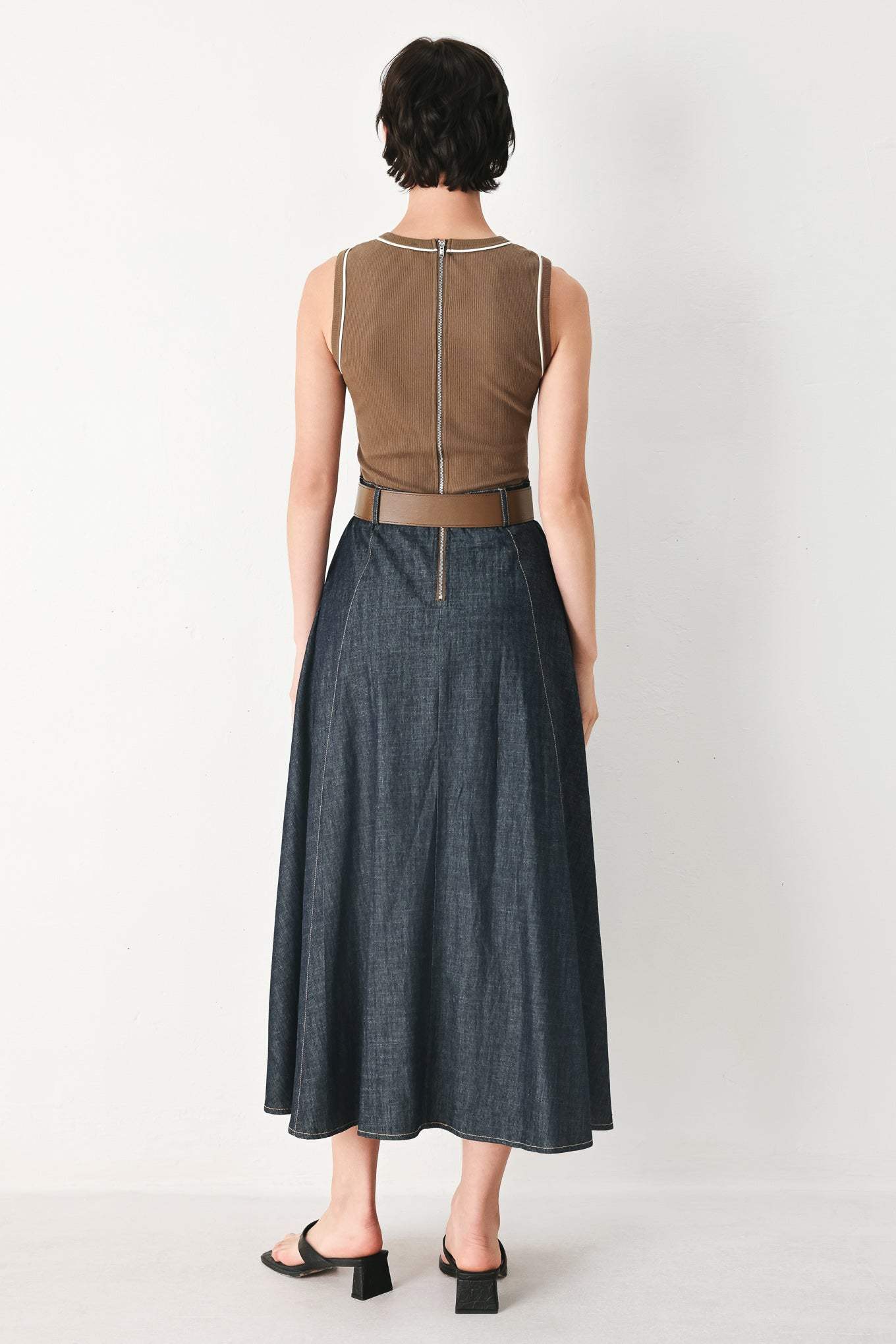 ESPRESSO HOUR DENIM COMBINATION MIDI DRESS - Flying Tomato - Flyclothing LLC