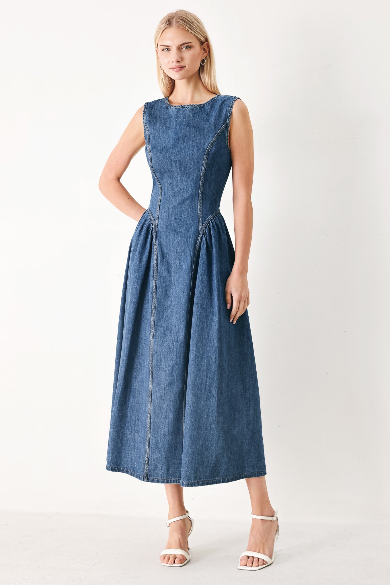 CONTEMPORARY GRACE DENIM MIDI DRESS - Flying Tomato - Flyclothing LLC