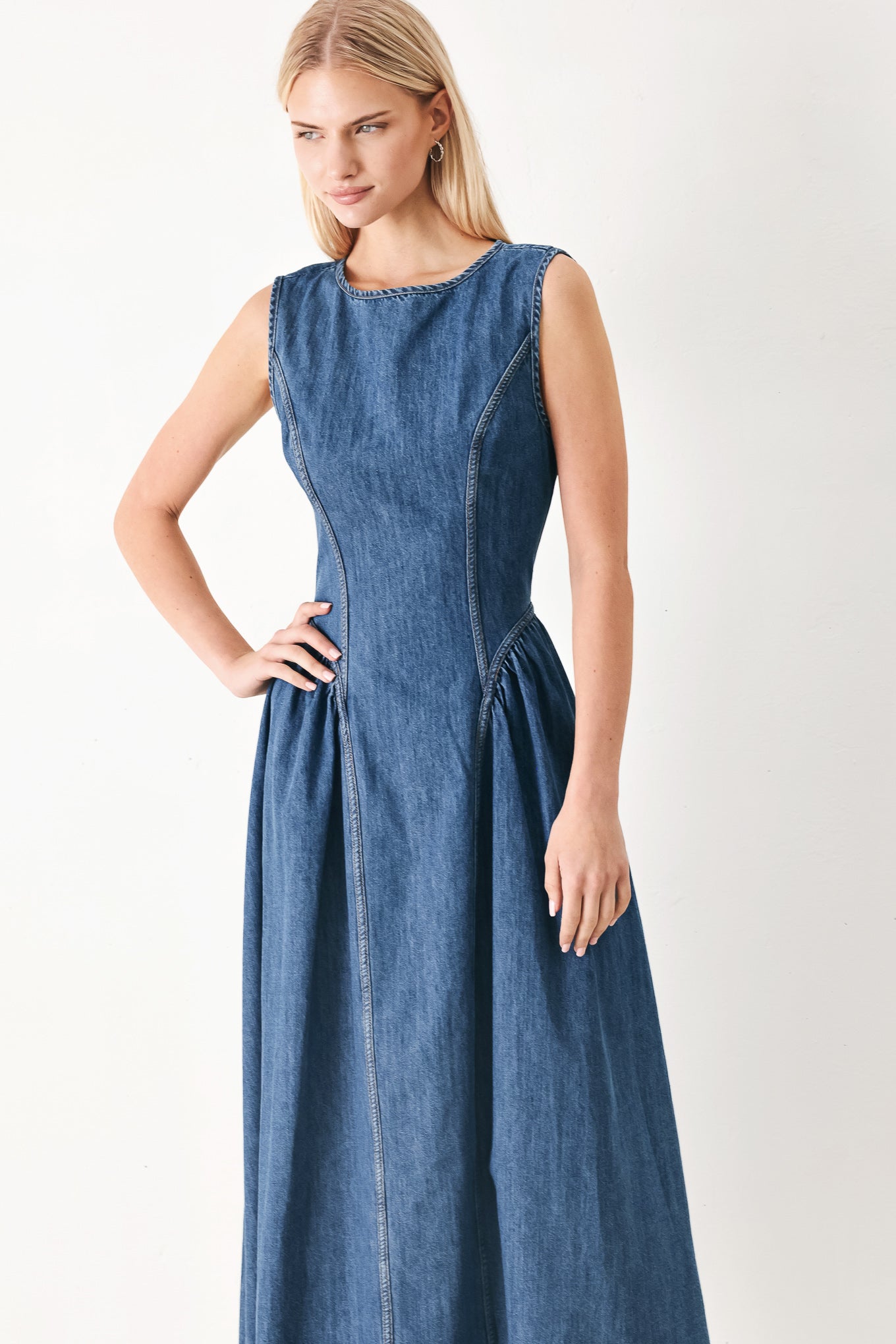 CONTEMPORARY GRACE DENIM MIDI DRESS - Flying Tomato - Flyclothing LLC