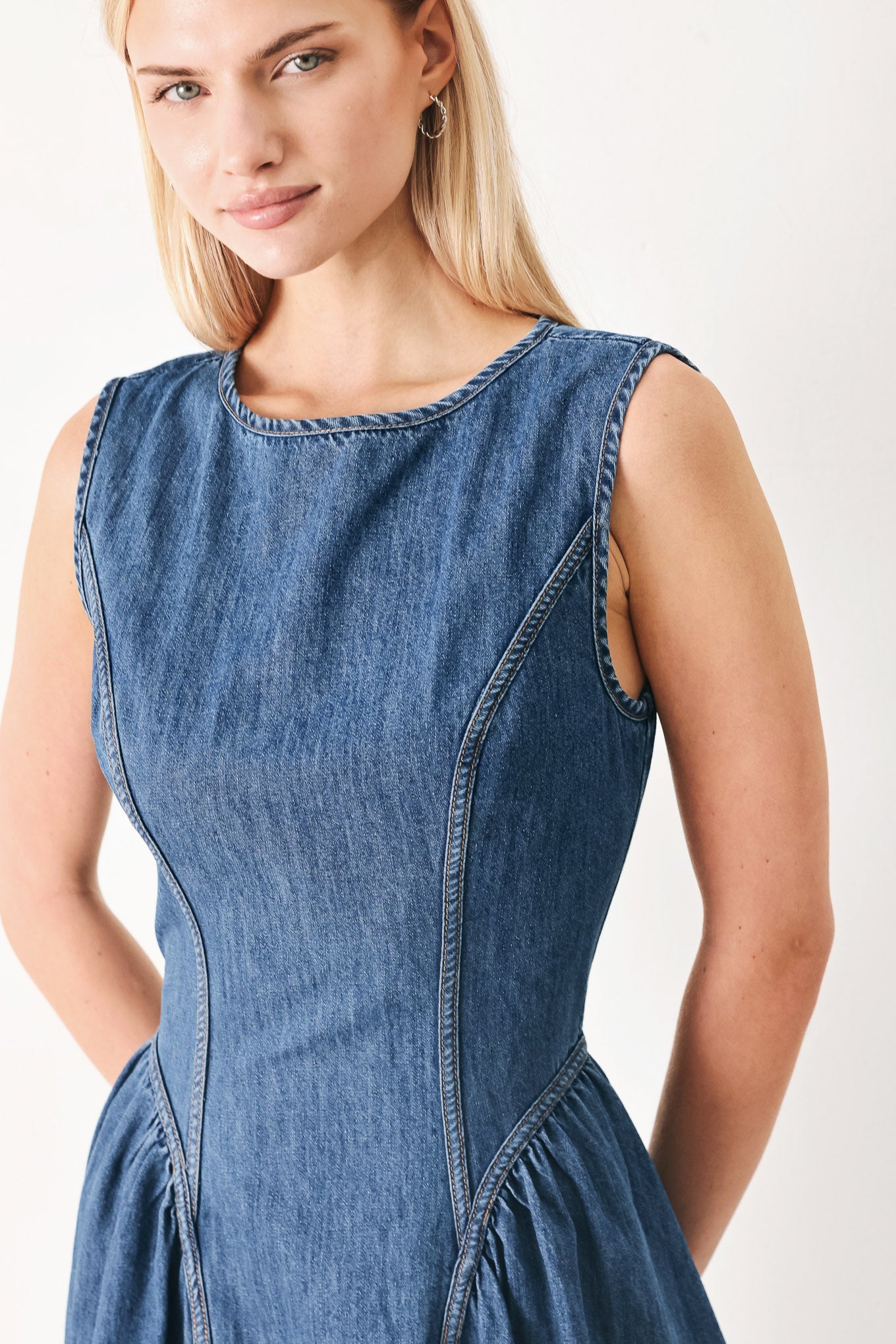 CONTEMPORARY GRACE DENIM MIDI DRESS - Flying Tomato - Flyclothing LLC