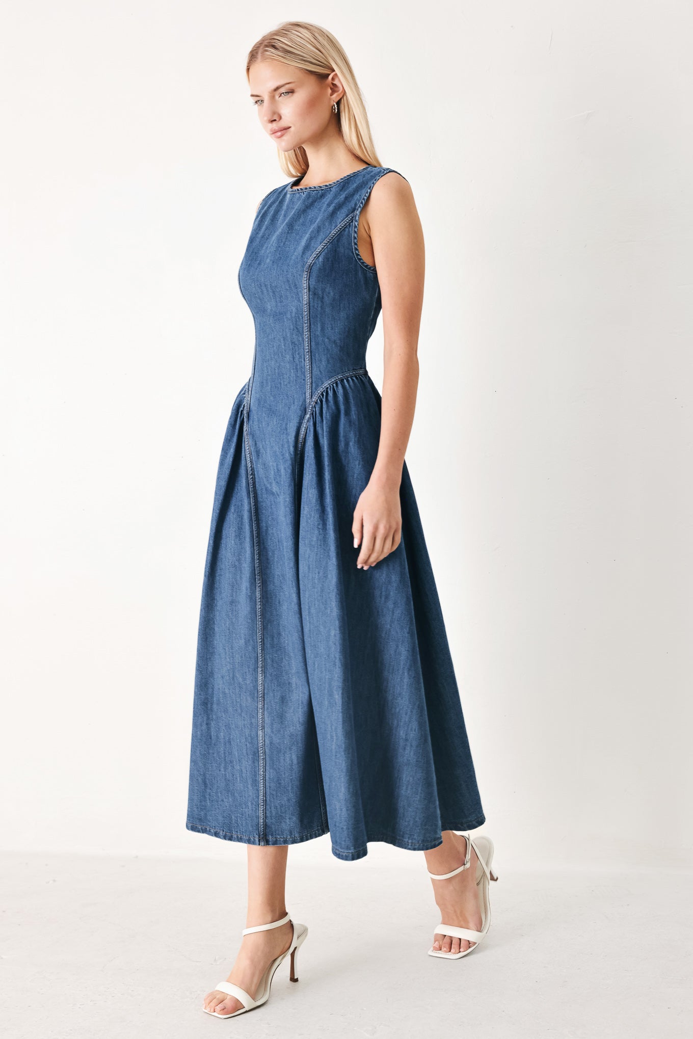 CONTEMPORARY GRACE DENIM MIDI DRESS - Flying Tomato - Flyclothing LLC