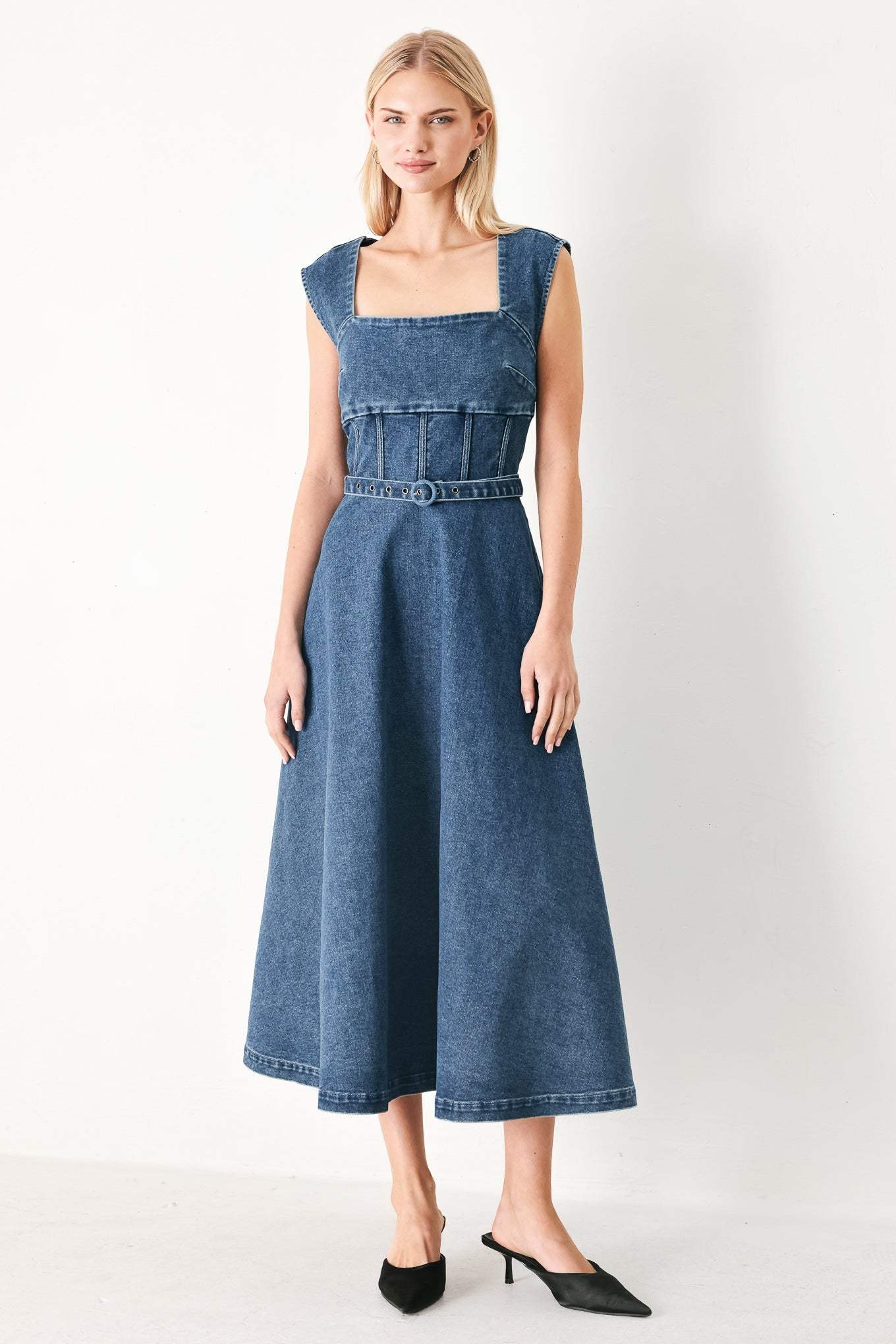 QUIET MUSE DENIM MIDI DRESS - Flying Tomato - Flyclothing LLC