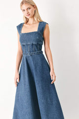 QUIET MUSE DENIM MIDI DRESS - Flying Tomato - Flyclothing LLC