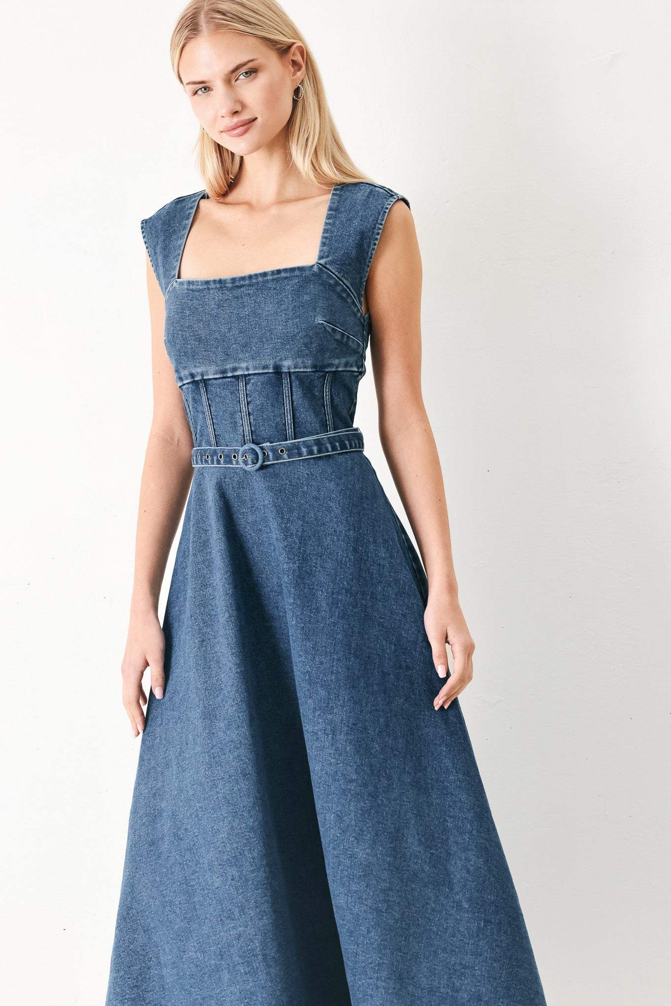QUIET MUSE DENIM MIDI DRESS - Flying Tomato - Flyclothing LLC