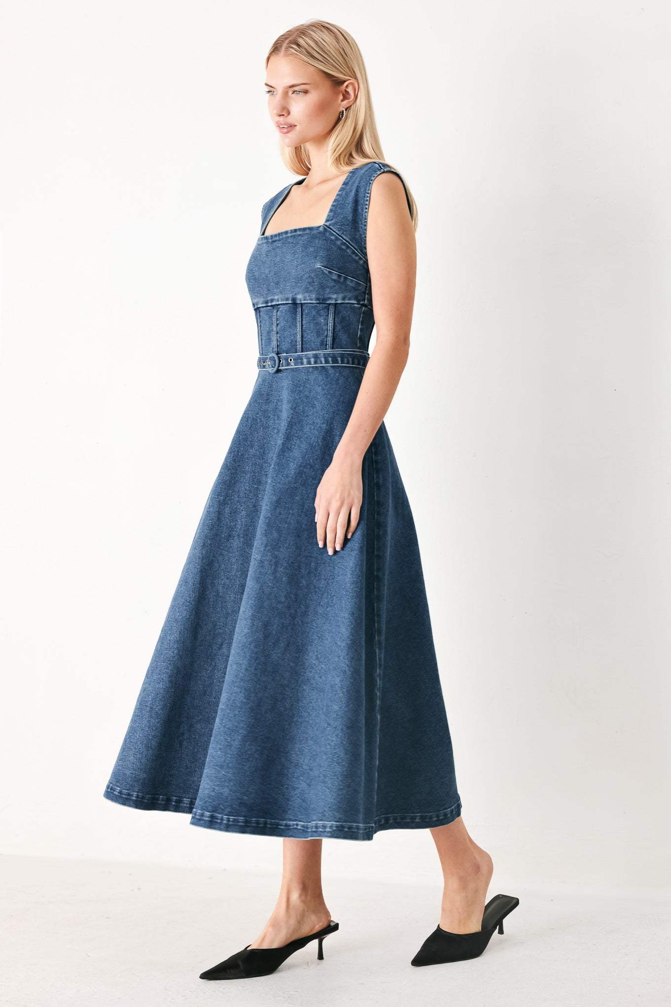 QUIET MUSE DENIM MIDI DRESS - Flying Tomato - Flyclothing LLC