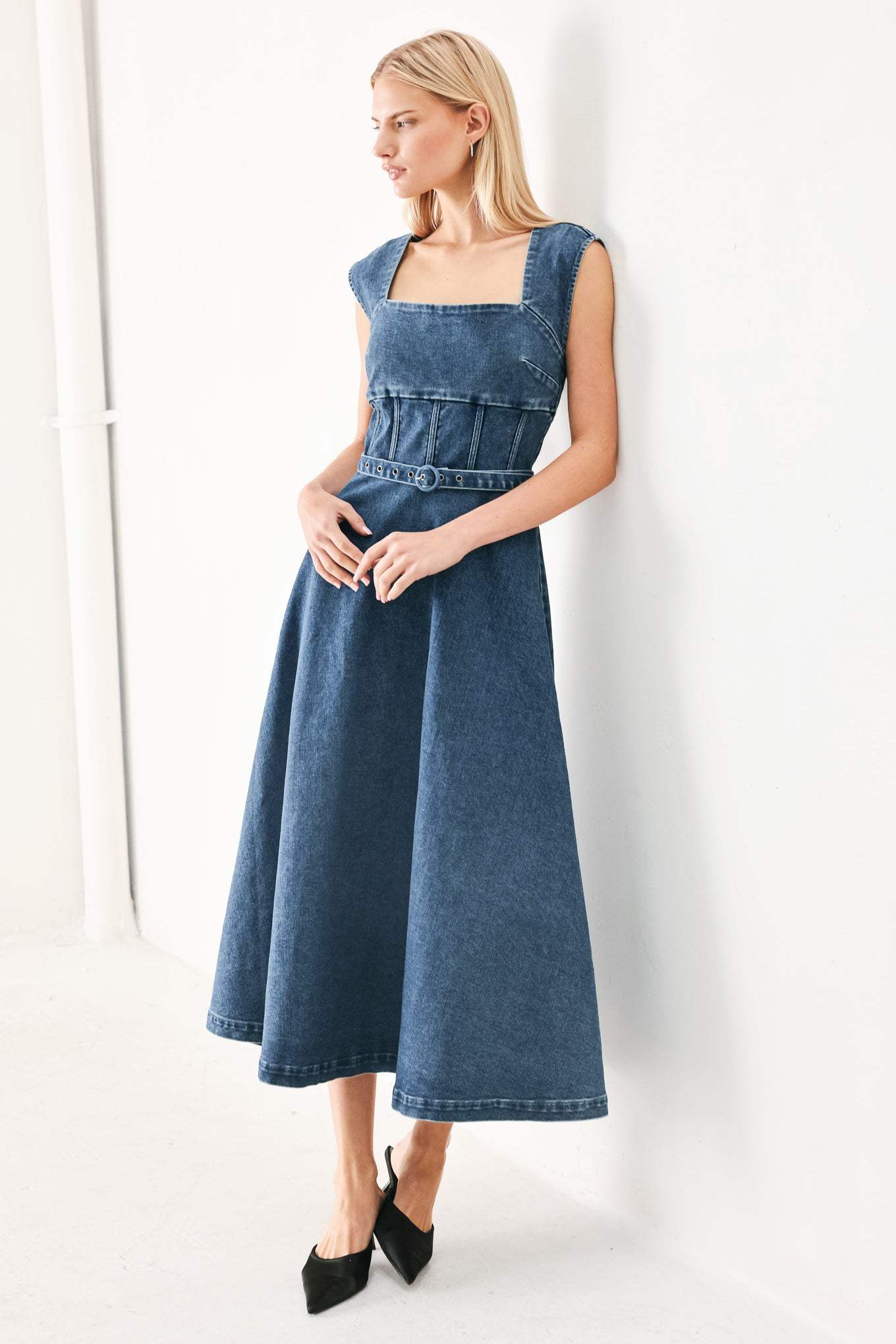 QUIET MUSE DENIM MIDI DRESS - Flying Tomato - Flyclothing LLC