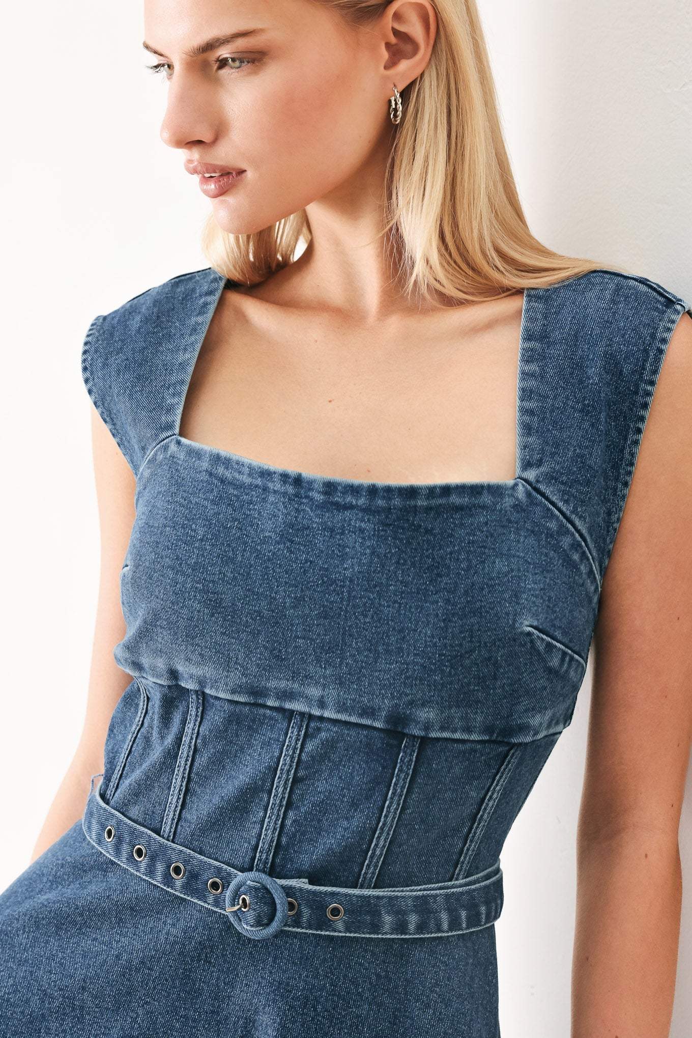 QUIET MUSE DENIM MIDI DRESS - Flying Tomato - Flyclothing LLC