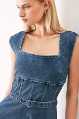 QUIET MUSE DENIM MIDI DRESS - Flying Tomato - Flyclothing LLC
