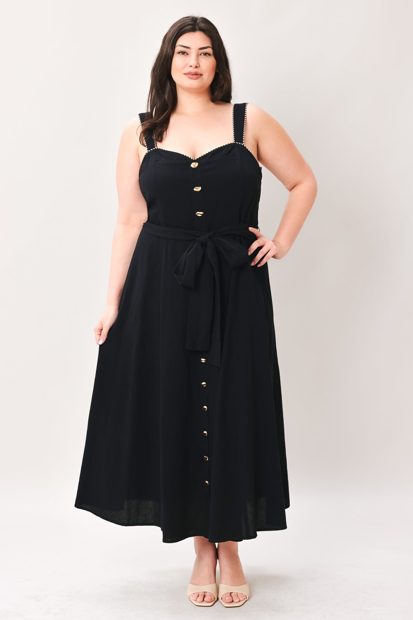 LOVELY NOIR WOVEN MIDI DRESS