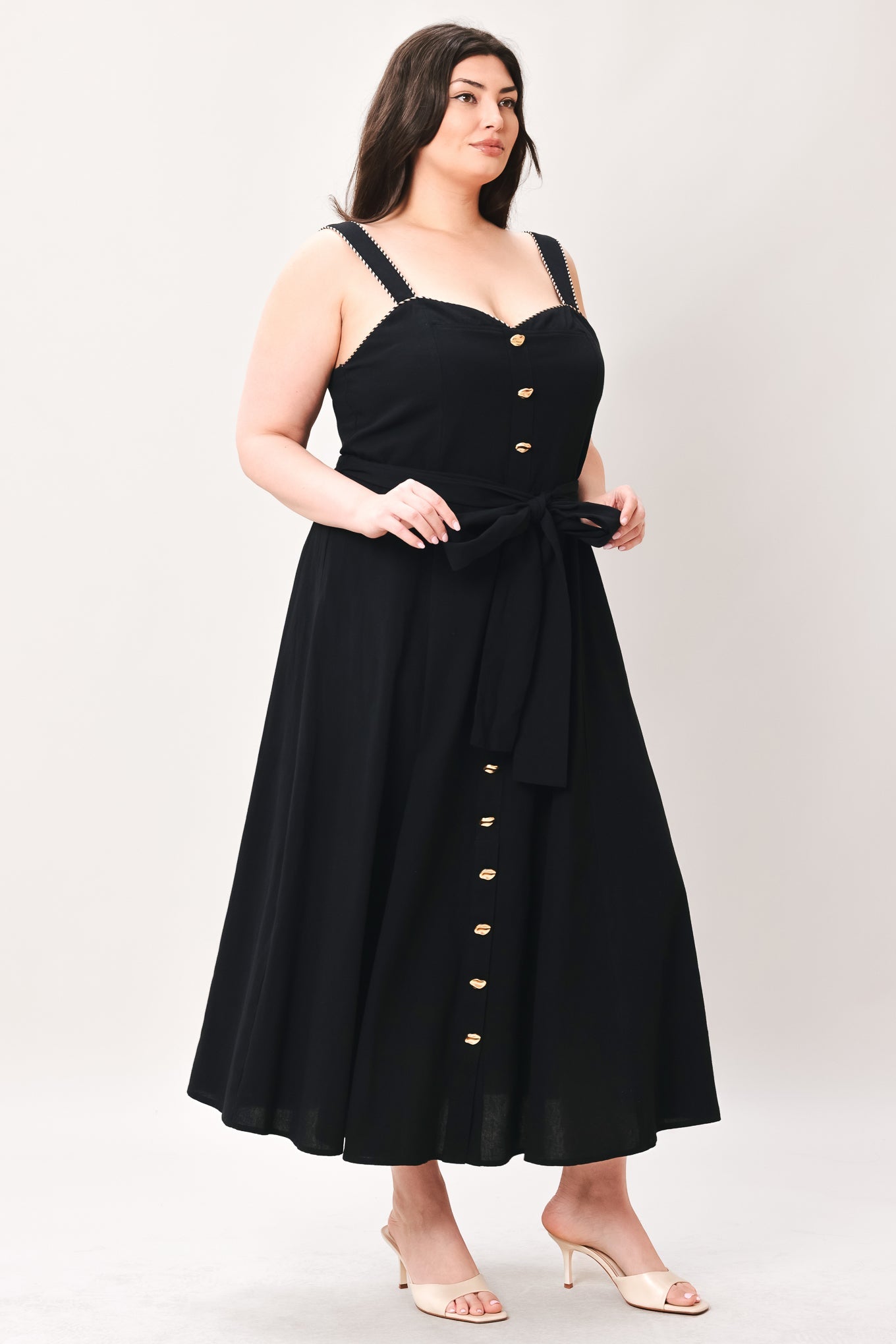 LOVELY NOIR WOVEN MIDI DRESS