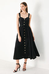 LOVELY NOIR WOVEN MIDI DRESS
