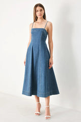 SUMMER INDIGO DENIM MIDI DRESS - Flying Tomato - Flyclothing LLC